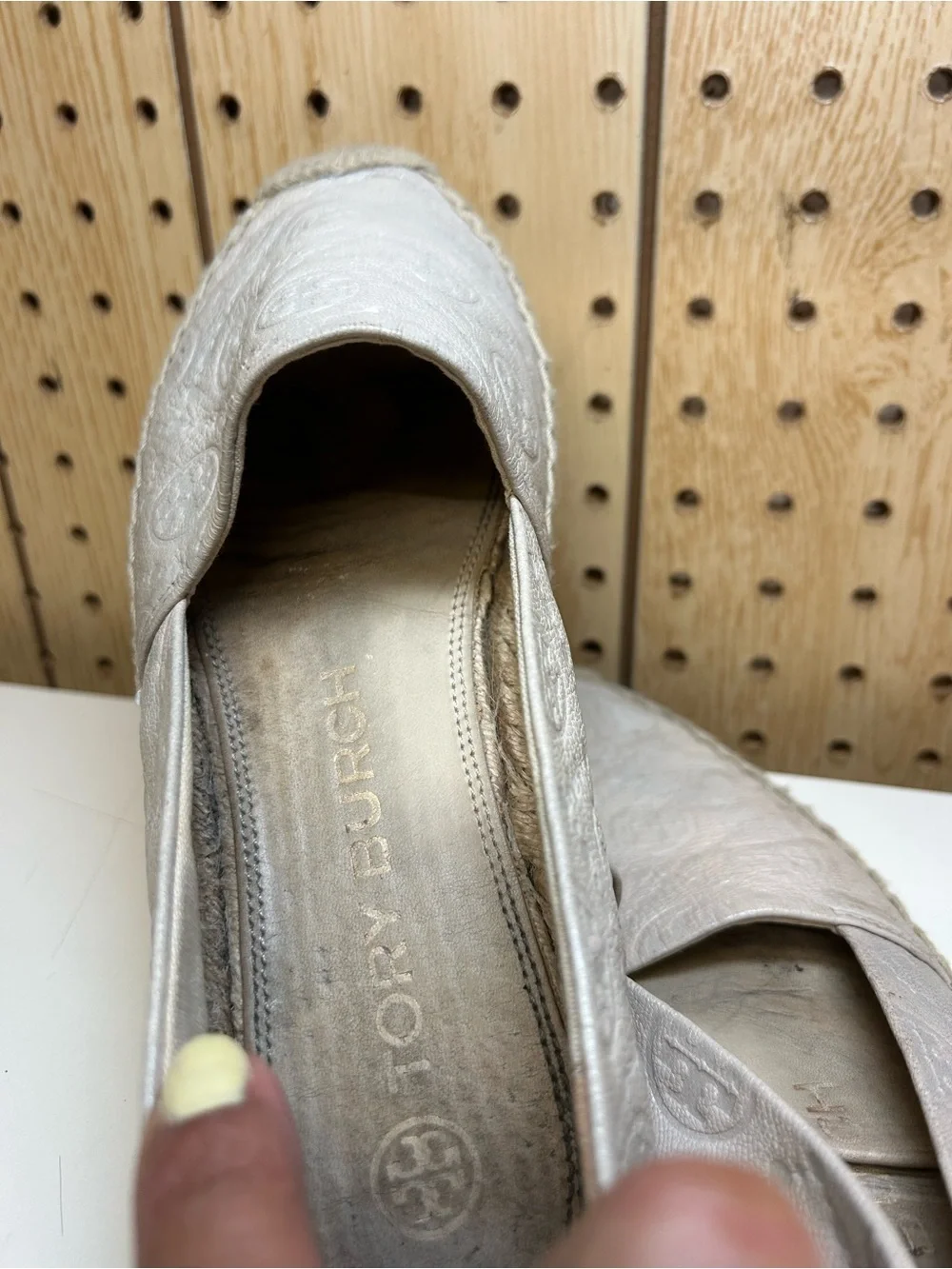 Tory Burch Cream Leather Logo Espadrille Slip-Ons